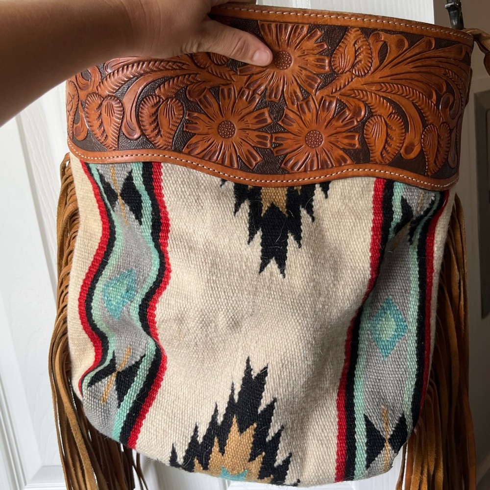 American Darling Tan and Cream Crossbody Bag with Fringe